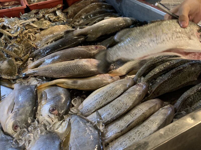 Friskfanget lokal fisk hos den lokale strandrestaurant.